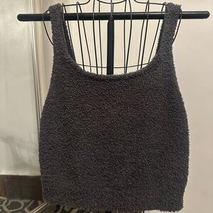 Cozy Black Fuzzy Crop Top Set!